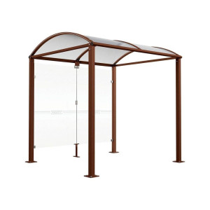 Abri vélos Voûte "M" Procity, initial avec bardages de fond en verre - Pieds fixes/platines - Apsect Corten