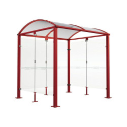 Abri vélos Voûte "M" Procity, initial + bardages fond + latéraux en verre - Pieds fixes/platines - Rouge pourpre