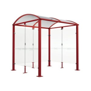 Abri vélos Voûte "M" Procity, initial + bardages fond + latéraux en verre - Pieds fixes/platines - Rouge pourpre