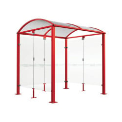 Abri vélos Voûte "M" Procity, initial + bardages fond + latéraux en verre - Pieds fixes/platines - Rouge signalisation