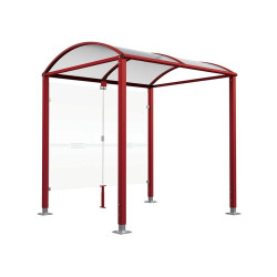 Abri vélos Voûte "M" Procity, initial avec bardages de fond en verre - Pieds réglables/platines - Rouge pourpre