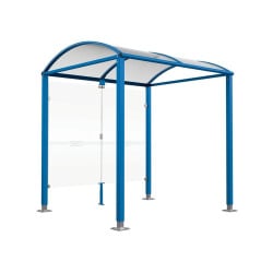 Abri vélos Voûte "M" Procity, initial avec bardages de fond en verre - Pieds réglables/platines - Bleu gentiane