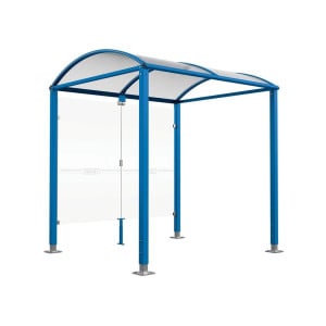 Abri vélos Voûte "M" Procity, initial avec bardages de fond en verre - Pieds réglables/platines - Bleu gentiane