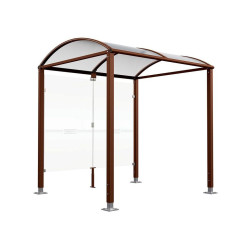 Abri vélos Voûte "M" Procity, initial avec bardages de fond en verre - Pieds réglables/platines - Aspect Corten