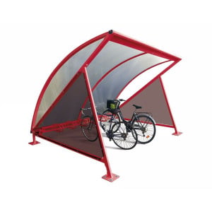 Abri vélos demi-lune Procity, initial avec bardage latéraux et range vélos (6 places) - Fixation/platine - Rouge pourpre