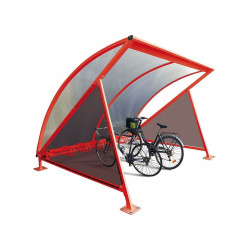 Abri vélos demi-lune Procity, initial avec bardage latéraux et range vélos (6 places) - Fixation/platines - Rouge signalisation