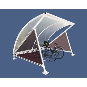 Abri vélos demi-lune Procity, initial avec bardage latéraux et range vélos (6 places) - Fixation/platines - Blanc pur