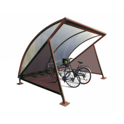 Abri vélos demi-lune Procity, initial avec bardage latéraux sans range vélos - Fixation sur platines - Aspect Corten