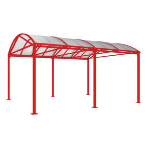 Abri vélos et motos Voûte "XXL" en polycarbonate alvéolaire Procity, sans bardage - Fixation/platine - Rouge signalisation