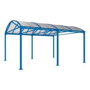 Abri vélos et motos Voûte "XXL" en polycarbonate alvéolaire Procity, sans bardage - Fixation/platine - Bleu gentiane