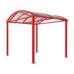 Abri vélos et motos Voûte "L" en polycarbonate alvéolaire Procity, sans bardage - Fixation/platine galva - Rouge signalisation