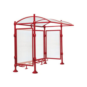 Abri vélos Province Inox brossé Procity, initial sans bardage, voute polycarbonate, support vélos 6 places - Rouge pourpre