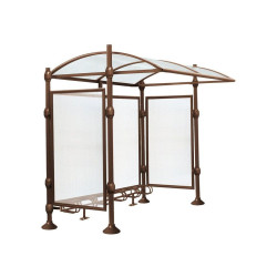Abri vélos Province Inox brossé Procity, initial sans bardage, voute polycarbonate, support vélos 6 places - Brun chocolat