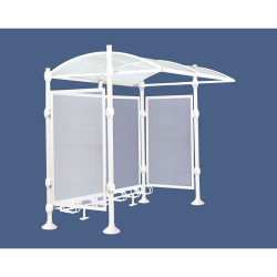 Abri vélos Province Inox brossé Procity, initial sans bardage, voute polycarbonate, support vélos 6 places - Blanc pur