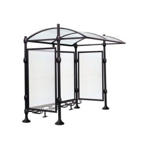 Abri vélos Province Inox brossé Procity, initial + range vélos 6 places + bardages de fond + latéraux - Noir foncé