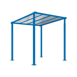 Abri vélos Milan passage couvert Procity, module initial, toiture polycarbonate, fixation sur platines - Bleu gentiane