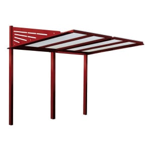 Abri vélos Conviviale Procity, module initial sans bardage, toiture en polycarbonate - Scellement direct - Rouge pourpre