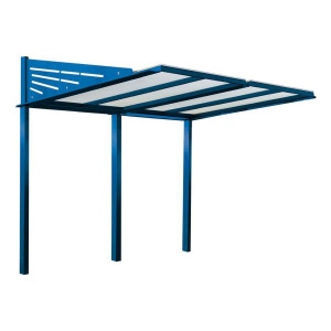 Abri vélos Conviviale Procity, module initial sans bardage, toiture en polycarbonate - Scellement direct - Bleu gentiane