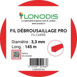 Fil de débroussaillage PRO Carré 3,3mm Rouge bobine de 145m