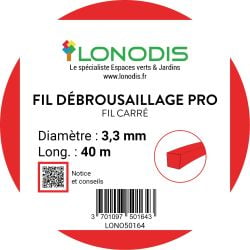 Fil de débroussaillage PRO Carré 3,3mm Rouge blister de 40m