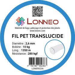 Fil PET LONNEO Translucide diam. 2,6mm Bobine 10kg longueur 1350m