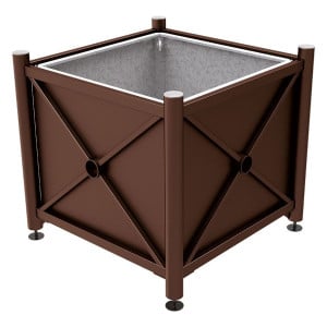 Bac à palmier acier Province Inox brossé Procity, 1000x1000x900 mm - Bac acier amovible + anneaux - Brun chocolat