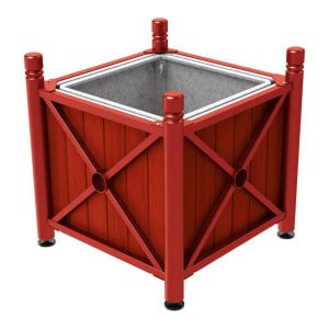 Bac à palmier acier/bois Province City Procity, lasuré acajou, 800x800x750 mm - Bac acier amovible + anneaux - Rouge pourpre