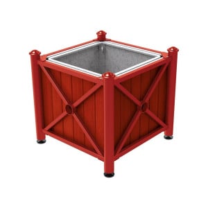 Bac à palmier acier/bois Province Agora Procity, lasuré acajou, 800x800x750 mm - Bac acier amovible + anneaux - Rouge pourpre