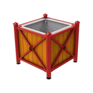 Bac à palmier acier/bois Province Agora Procity, lasuré chêne clair, 800x800x750 mm - Bac acier amovible - Rouge pourpre