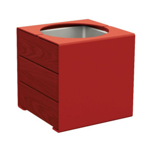 Bac à palmier KUB. acier/bois Procity, lasuré acajou, 450x450x450 mm - Bac acier amovible - Rouge pourpre