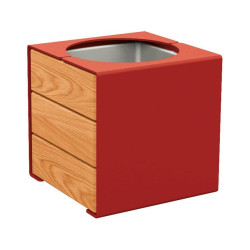 Bac à palmier KUB. acier/bois Procity, lasuré chêne clair, 450x450x450 mm - Bac acier amovible - Rouge pourpre