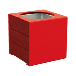 Bac à palmier KUB. acier/bois Procity, lasuré acajou, 450x450x450 mm - Bac acier amovible - Rouge signalisation