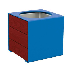 Bac à palmier KUB. acier/bois Procity, lasuré acajou, 450x450x450 mm - Bac acier amovible - Bleu gentiane