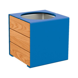 Bac à palmier KUB. acier/bois Procity, lasuré chêne clair, 450x450x450 mm - Bac acier amovible - Bleu gentiane