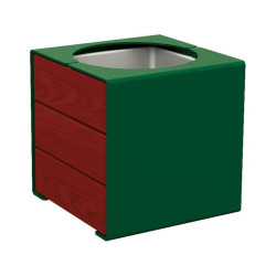 Bac à palmier KUB. acier/bois Procity, lasuré acajou, 450x450x450 mm - Bac acier amovible - Vert mousse