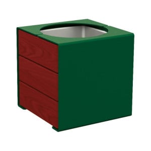 Bac à palmier KUB. acier/bois Procity, lasuré acajou, 450x450x450 mm - Bac acier amovible - Vert mousse