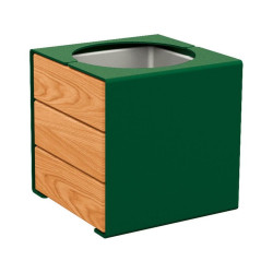 Bac à palmier KUB. acier/bois Procity, lasuré chêne clair, 450x450x450 mm - Bac acier amovible - Vert mousse