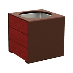 Bac à palmier KUB. acier/bois Procity, lasuré acajou, 450x450x450 mm - Bac acier amovible - Brun chocolat