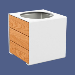 Bac à palmier KUB. acier/bois Procity, lasuré chêne clair, 450x450x450 mm - Bac acier amovible - Blanc pur