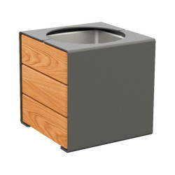 Bac à palmier KUB. acier/bois Procity, lasuré chêne clair, 450x450x450 mm - Bac acier amovible - Gris Procity