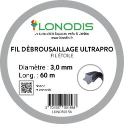 Fil de débroussaillage ULTRAPRO Alu Etoile3,0mm Gris, blister de 60m