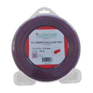 Fil de débroussaillage PRO Carré 2,4mm Rouge, blister de 70m