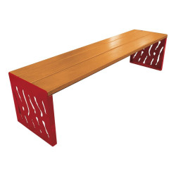 Banquette Venise acier et bois Procity, lg. 1800 mm, peint/zinc, fixation sur platines - Chêne clair/Rouge pourpre
