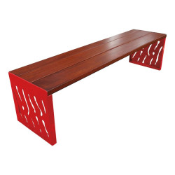 Banquette Venise acier et bois Procity, lg. 1800 mm, peint/zinc, fixation sur platines - Acajou/Rouge signalisation