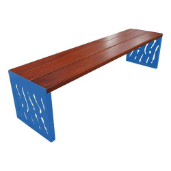 Banquette Venise acier et bois Procity, lg. 1800 mm, peint/zinc, fixation sur platines - Acajou/Bleu gentiane