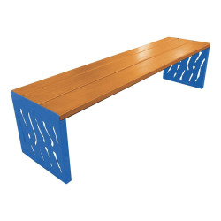 Banquette Venise acier et bois Procity, lg. 1800 mm, peint/zinc, fixation sur platines - Chêne clair/Bleu gentiane