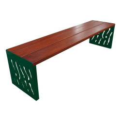 Banquette Venise acier et bois Procity, lg. 1800 mm, peint/zinc, fixation sur platines - Acajou/Vert mousse