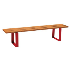 Banquette Riga bois exotique Procity, lg. 2000 mm, peint/zinc, fixation sur platines - Chêne clair/Rouge pourpre