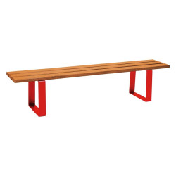 Banquette Riga bois exotique Procity, lg. 2000 mm, peint/zinc, fixation sur platines - Chêne clair/Rouge signalisation