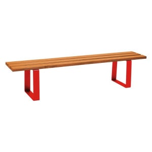 Banquette Riga bois exotique Procity, lg. 2000 mm, peint/zinc, fixation sur platines - Chêne clair/Rouge signalisation